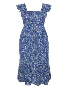 Trendyol Curve Navy Blue A-Line Midi Ruffled Floral Pattern Woven Dress