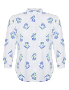 Trendyol Curve White Plus Size Tropical Patterned Shirt