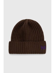 Vlněná čepice Needles Watch Cap Merino Wool hnědá barva, z husté pleteniny, NS064