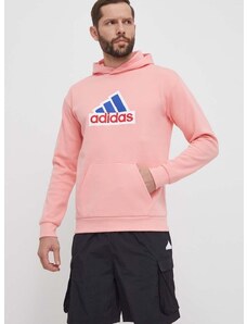 Mikina adidas pánská, růžová barva, s kapucí, s aplikací, IS9597