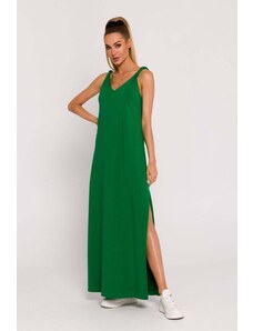 MOE Zelené bavlněné maxi šaty na ramínka M791