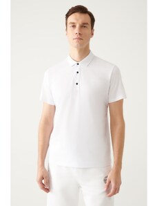 Avva Men's White 100% Cotton Knitted Regular Fit 3 Snaps Polo Neck T-shirt