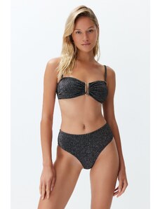 Trendyol Black Straight Strapless Accessorized Silvery High Waist High Leg Brazilian Bikini Set