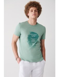 Avva Men's Water Green 100% Cotton Crew Neck Printed Comfort Fit Relaxed Cut T-shirt