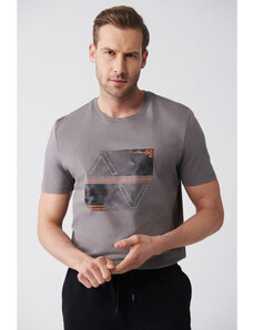 Avva Men's Anthracite 100% Cotton Crew Neck Front Printed Standard Fit Regular Cut T-shirt