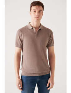 Avva Men's Mink Textured Polo Neck Slim Fit Slim Fit Knitwear T-shirt