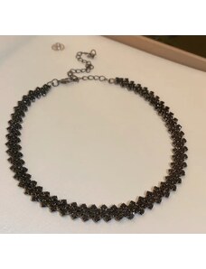 Jewelry Nihao Náhrdelník obojek štrasový - černý