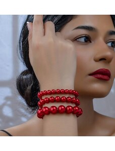 China Jewelry Sada perlových náramků 3 ks - červená