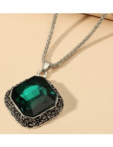 Jewelry Nihao Náhrdelník čtverec krystal - zelený