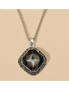 Jewelry Nihao Náhrdelník čtverec krystal - šedý