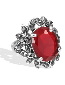 B-TOP Dámský retro prsten s červeným krystalem