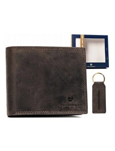 Kožený hnědý set - peněženka a klíčenka