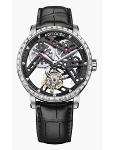 Agelocer Watches Stříbrné pánské hodinky Agelocer s koženým páskem Tourbillon Series Silver 40MM