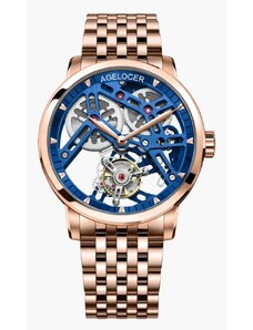 Agelocer Watches Zlaté pánské hodinky Agelocer s ocelovým páskem Tourbillon Series Gold / Blue 40MM