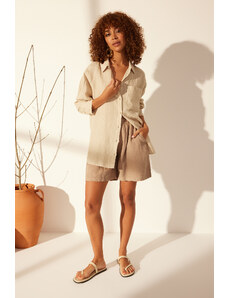 Trendyol Beige 100% Linen Oversize Shirt