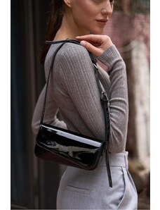 Madamra Black Patent Leather Women's Asymmetric Cut Cuff Bag