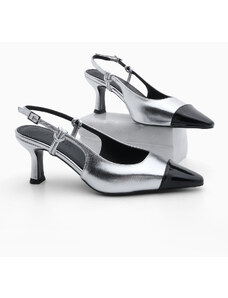 Marjin Women's Pointed Toe Open Back Thin Heel Classic Heel Shoes Lenes Silver