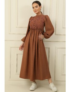 By Saygı Laced Linen Effect Long Dress