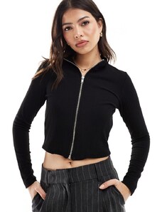 ONLY ribbed zip through top in black