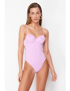 Trendyol Pink V-Neck Tie-Up Regular Swimsuit