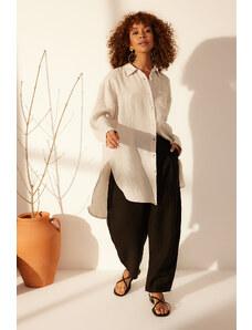 Trendyol Gray 100% Linen Oversize Shirt