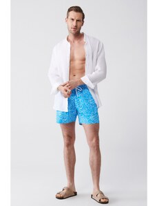 Avva Turquoise Quick Dry Printed Standard Size Comfort Fit Swimsuit Swim Shorts