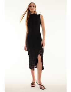 Trendyol Black Lace Zero Sleeve Fitted/Sleeping Elastic Knitted Midi Dress