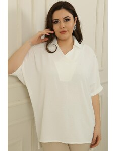 By Saygı Double Breasted Polo Neck Short Sleeve Ayrobin Plus Size Blouse