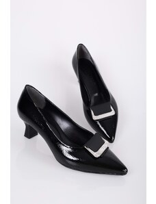 Shoeberry Women's Savoir Black Patent Leather Heeled Shoes Stiletto