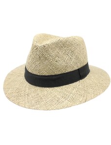 Fiebig Pánský slaměný klobouk z mořské trávy s černou stuhou - Fedora
