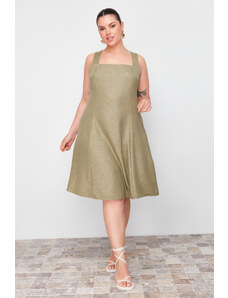 Trendyol Curve Khaki Square Neck Woven Dress