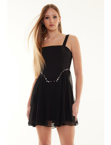 Trendyol Black Dress with Open Waist/Skater Accessories