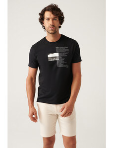Avva Men's Black Crew Neck Printed T-shirt