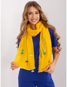 Fashionhunters Žlutý dlouhý dámský šátek s aplikacemi