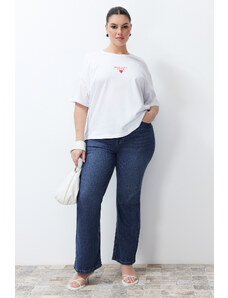 Trendyol Curve White Printed Oversize Knitted T-shirt