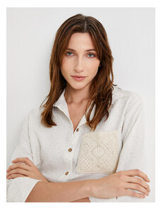 Koton Crop Shirt Pocket Detailed Short Sleeve Linen Blended