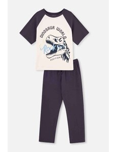 Dagi Anthracite Short Sleeve Dinosaur Printed Pajamas Set
