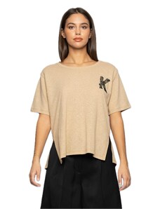 Kocca Dámské lněné tričko s krátkým rukávem a výšivkou
