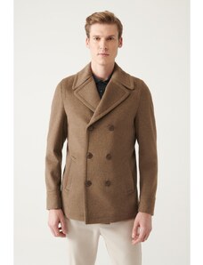 Avva Men's Mink Double Breasted Collar Woolen Cachet Comfort Fit Relaxed Cut Coat
