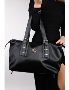 LuviShoes YORKTAN Women's Black Satin Shoulder Bag