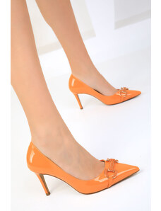 Soho Orange Patent Leather Women's Classic Heeled Shoes 18898