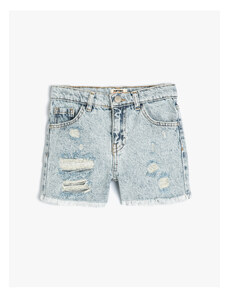 Koton Denim Shorts Worn Detail Pocket Cotton.