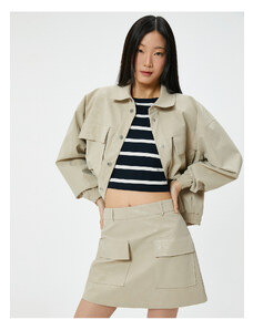 Koton Faux Leather Mini Skirt With Flap Double Pocket Detail A-Line