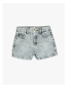 Koton Mini Denim Shorts Stone Printed Pocket Cotton