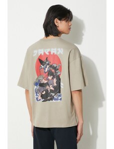 Bavlněné tričko Alpha Industries Japan Wave Warrior béžová barva, s potiskem, 146513