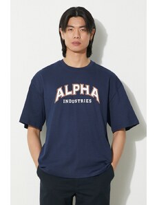 Bavlněné tričko Alpha Industries College tmavomodrá barva, s potiskem, 146501