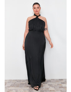 Trendyol Curve Black Halter Neck Satin Maxi Dress