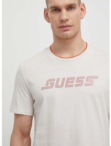 Bavlněné tričko Guess EGBERT béžová barva, s potiskem, Z4GI11 I3Z14