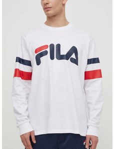 Bavlněné tričko s dlouhým rukávem Fila Luohe bílá barva, s potiskem, FAM0669