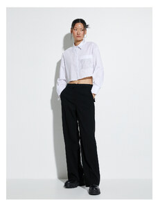 Koton Crop Long Sleeve Poplin Shirt Pocket Detailed Buttoned Cotton